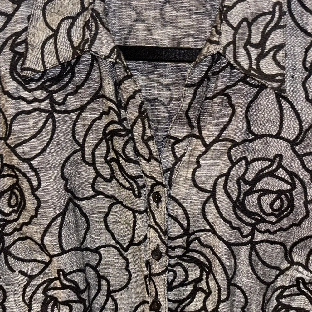 JM COLLECTION BLACK AND GRAY FLORAL DESIGN 100% LINEN JACKET/SHACKET/TOP
SIZE 14 - Picture 4 of 9